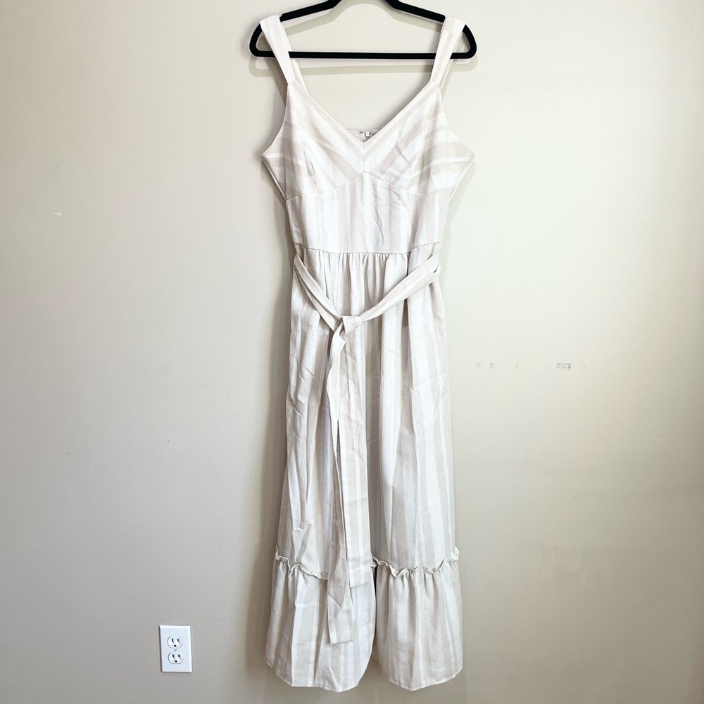 Rebecca Taylor Cream Striped Midi Dress